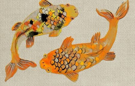 Two golden fish Buddhism symbol